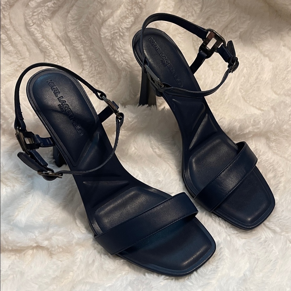 NWOT Karl Lagerfeld Cybil Navy Blue High Heel Sandals
